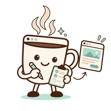 Page Brew mascot reviewing a checklist